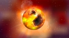 An artist&rsquo;s illustration of the red supergiant Betelgeuse. Its surface in this view is covered by large starspots, which reduce its brightness. During their pulsations, such stars regularly release gas into their surroundings, which condenses into dust.