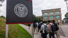Students walk on the campus of Cornell University in Ithaca, New York. 