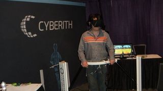 Palmer Luckey trying, but not endorsing, Cyberith Virtualizer at SIGGRAPH 2014