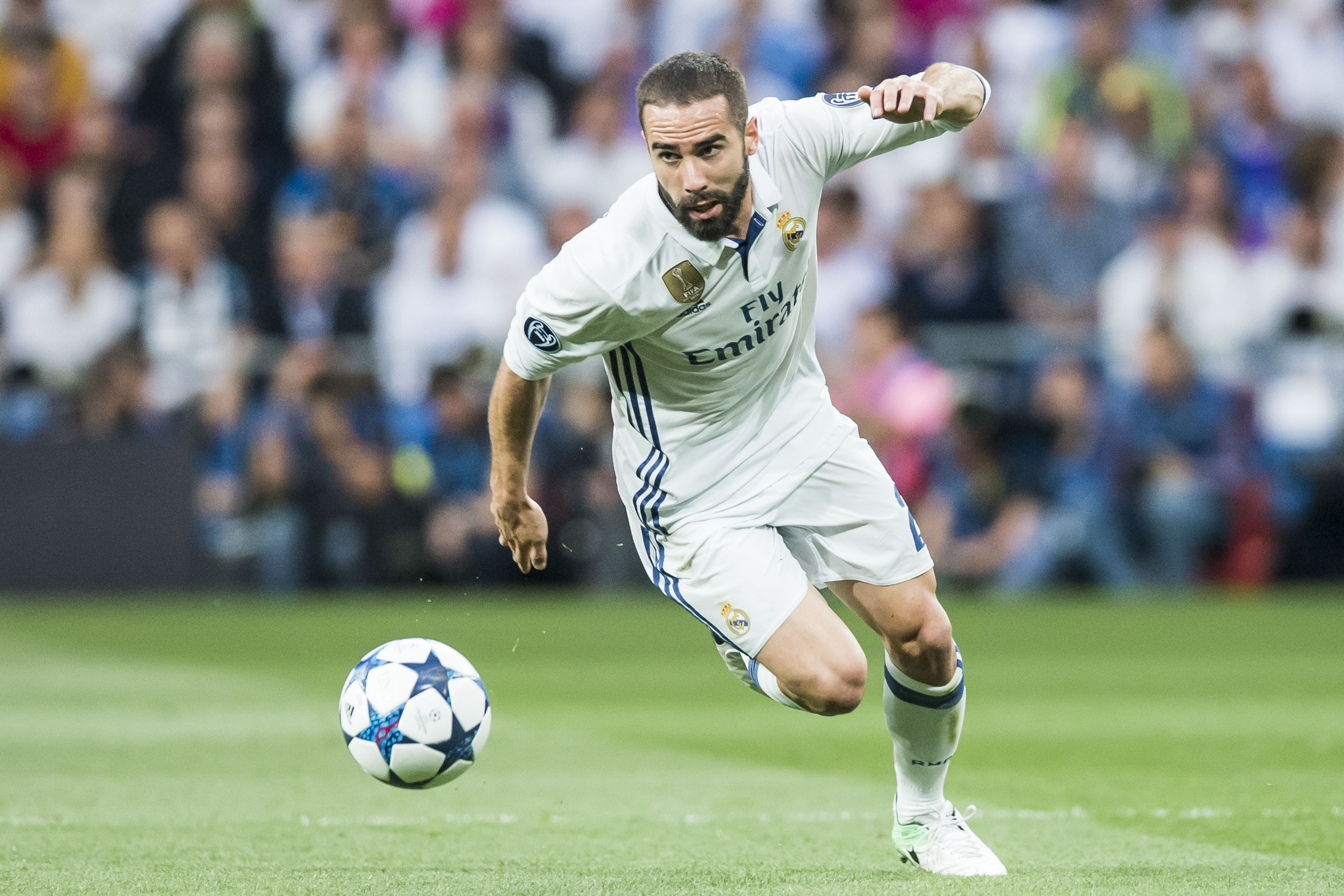 News Dani Carvajal in action for Genuine Madrid in opposition to Atletico in the Champions League in Might 2017.