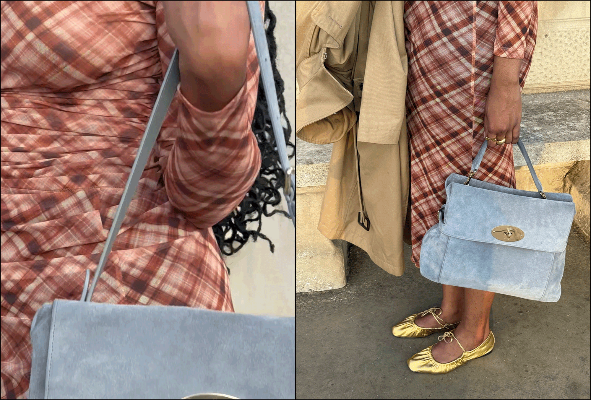 A fashion editor styles the Mulberry Stevie Top Handle in Foggy Grey Suede