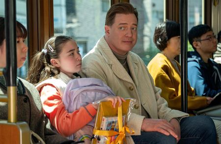 Mari Yamamoto as Aiko and Brendan Fraser as Phillip Vanderploeg in Rental Family