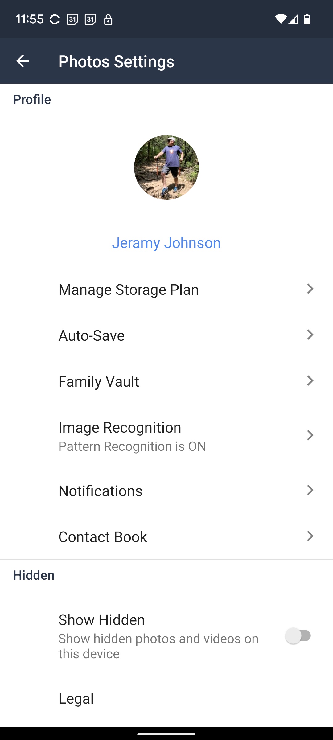 Configurações de perfil do aplicativo móvel Amazon Photos