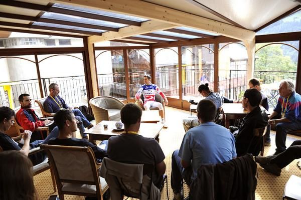 Julien Absalon (France) speaks to the media in a presscon on Thursday morning.