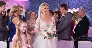 Luke Morgan and Mandy Richardson prepare for their big day as Darren Osborne and guests watch on in Hollyoaks.