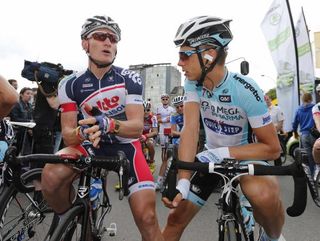 Andre Greipel (Lotto Belisol) and Tony Martin (Omega Pharma-QuickStep) before the start.