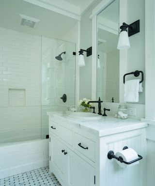 White bathroom scheme with black contrast fittings