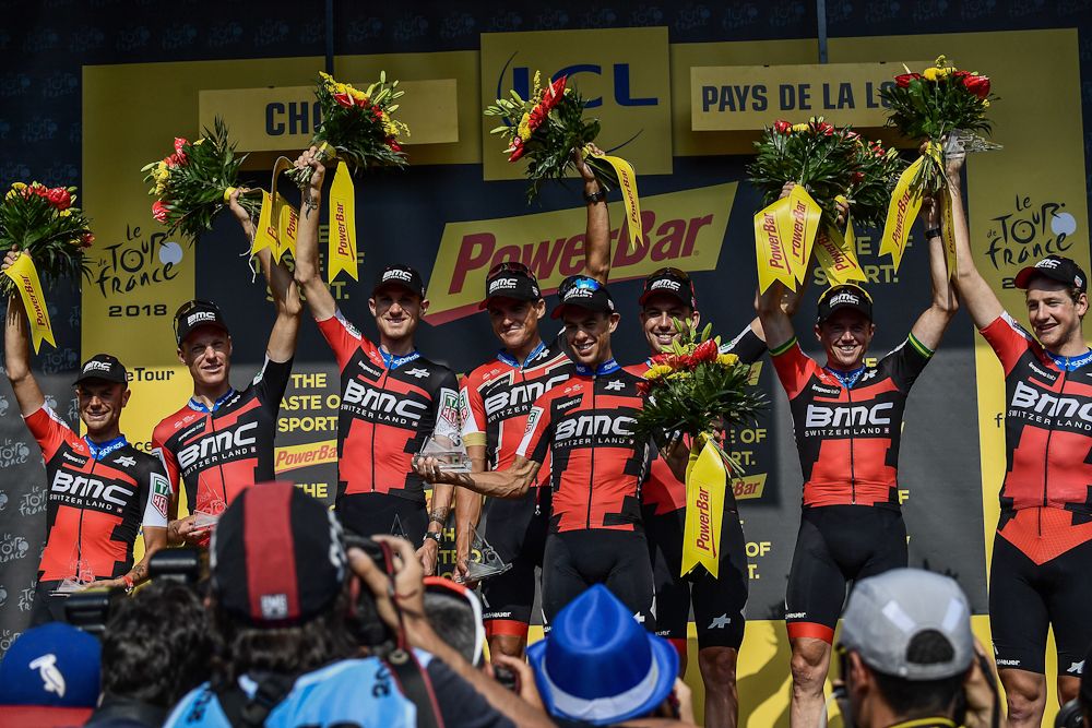 BMC Racign celebrate their team time trial win