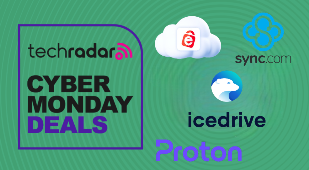 Cloud storage logos with cyber monday green background