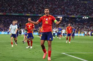 Spain Euro 2024 squad Rodri of Spain celebrates after during the UEFA EURO 2024 semi-final match between Spain v France at Munich Football Arena on July 09, 2024 in Munich, Germany. (Photo by Robbie Jay Barratt - AMA/Getty Images)