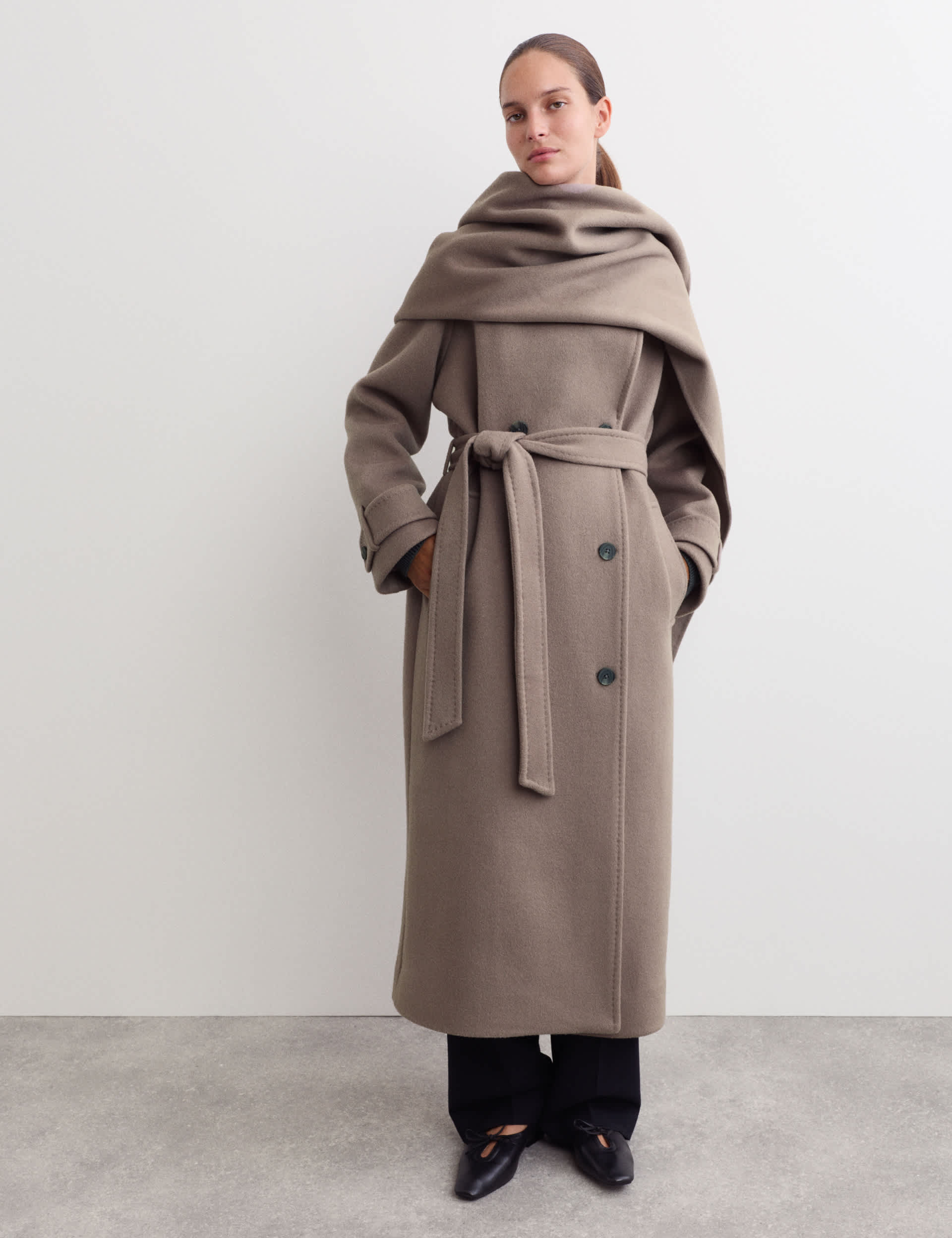 Pure Wool Detachable Scarf Coat