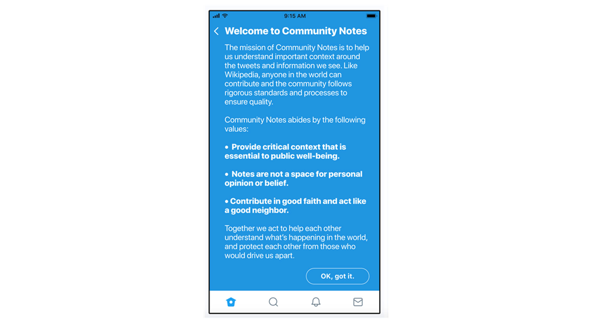 Cuplikan layar Catatan Komunitas, yang bertujuan untuk memberikan konteks kritis pada tweet