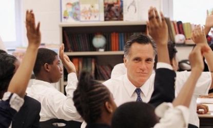 Mitt Romney visits a charter school in Philadelphia: The presumptive GOP candidate is calling for fewer teachers, police, and firefighters. 