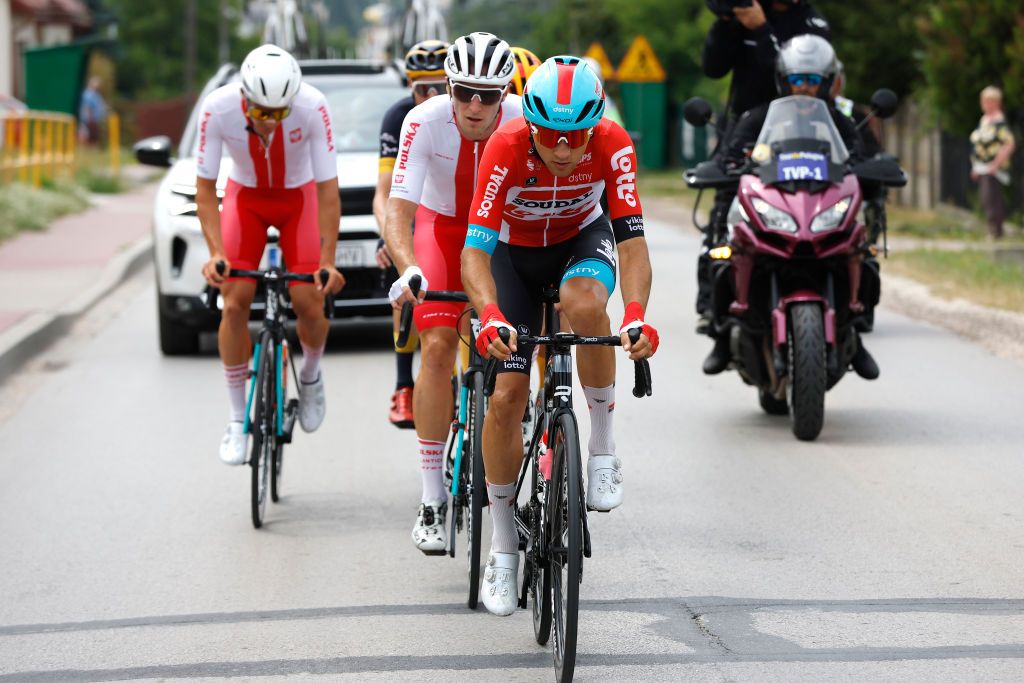 LUBLIN POLAND JULY 30 Kamil Malecki of Poland and Team Lotto Soudal competes in the breakaway during the 79th Tour de Pologne 2022 Stage 1 a 2188km stage from Kielce to Lublin TdP22 WorldTour on July 30 2022 in Lublin Poland Photo by Bas CzerwinskiGetty Images