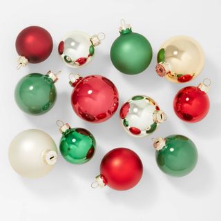 Green, red, and silver ornaments from Target