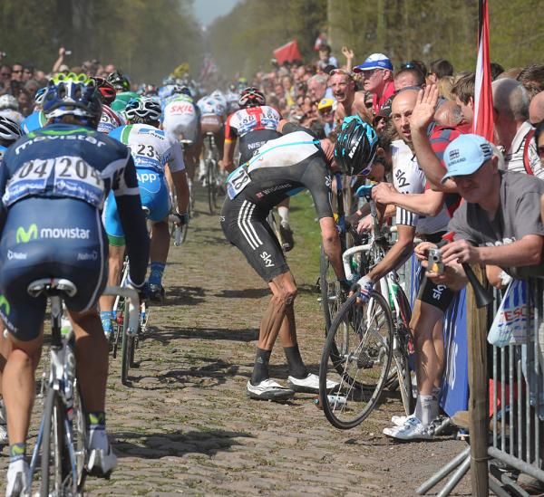 Bradley Wiggins and Team Sky teammate Geraint Thomas came to grief on the Arenberg forest.