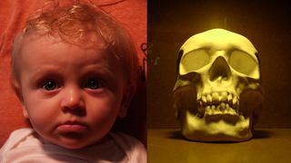 Reference images: photo of a baby and a skull