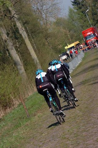 Team Sky training on the Paris-Roubaix cobbles.