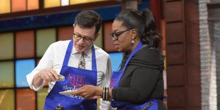 Stephen Colbert and Oprah Winfrey on The Late Show