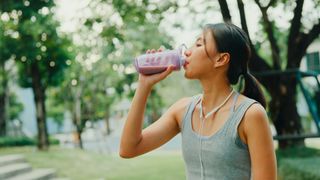 Woman drinking a protein shake