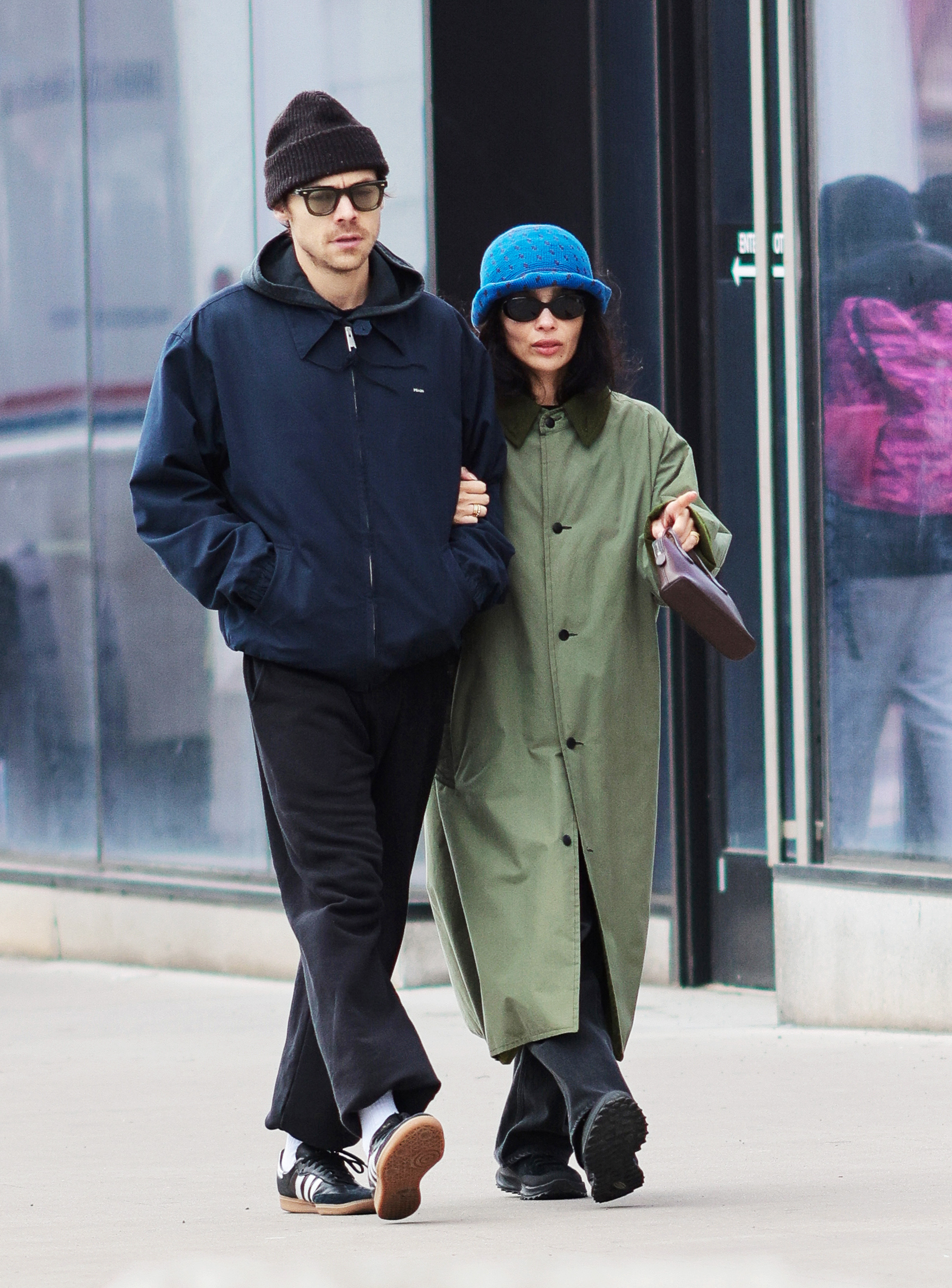 Zo&amp;euml; Kravitz wore the barn jacket trend for a date with Harry Styles, who wore Adidas Sambas sneakers