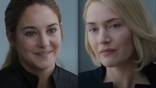 Shailene Woodley and Kate Winslet talking to each other as Tris and Jeanine in Divergent