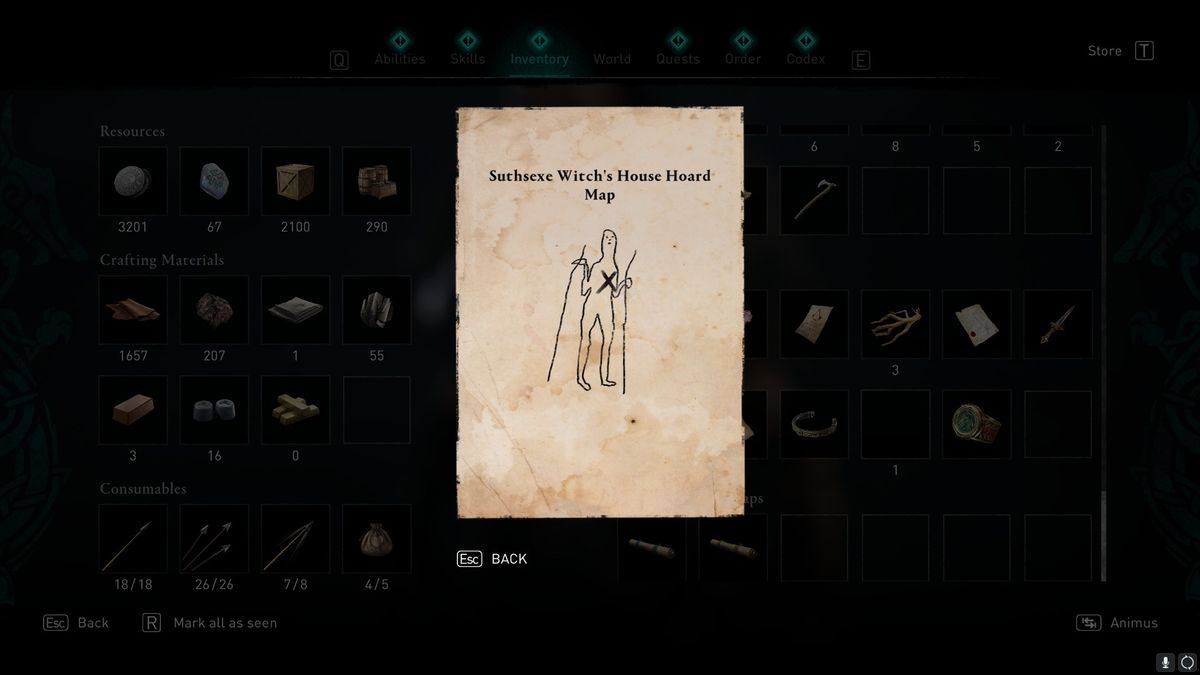AC valhalla suthsexe witch's house treasure hoard map location