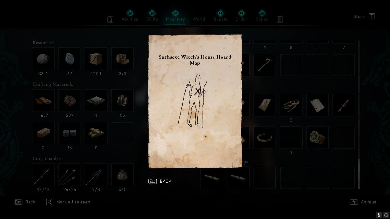 AC valhalla suthsexe witch's house treasure hoard map location