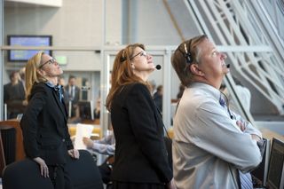 Scene in Launch Control during the launch of space shuttle Discovery's final mission on Feb. 24, 2011.