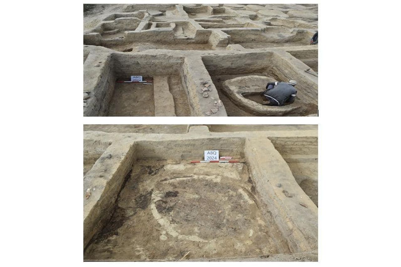 An excavation site showing many rectangular rooms and hallways