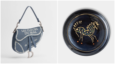 Les Fleurs du Mal Dior Saddle bag and an Abask dinner plate with a horse motif