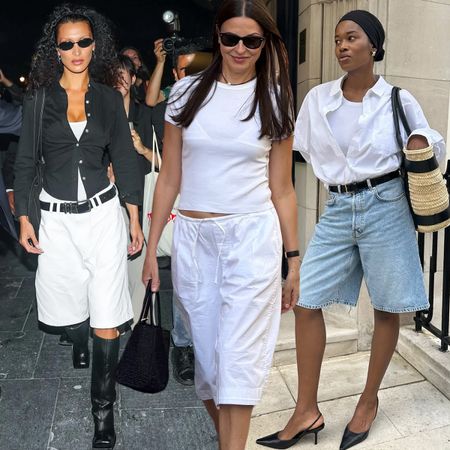 women in their 20s, 30s, and 50s wearing Bermuda shorts
