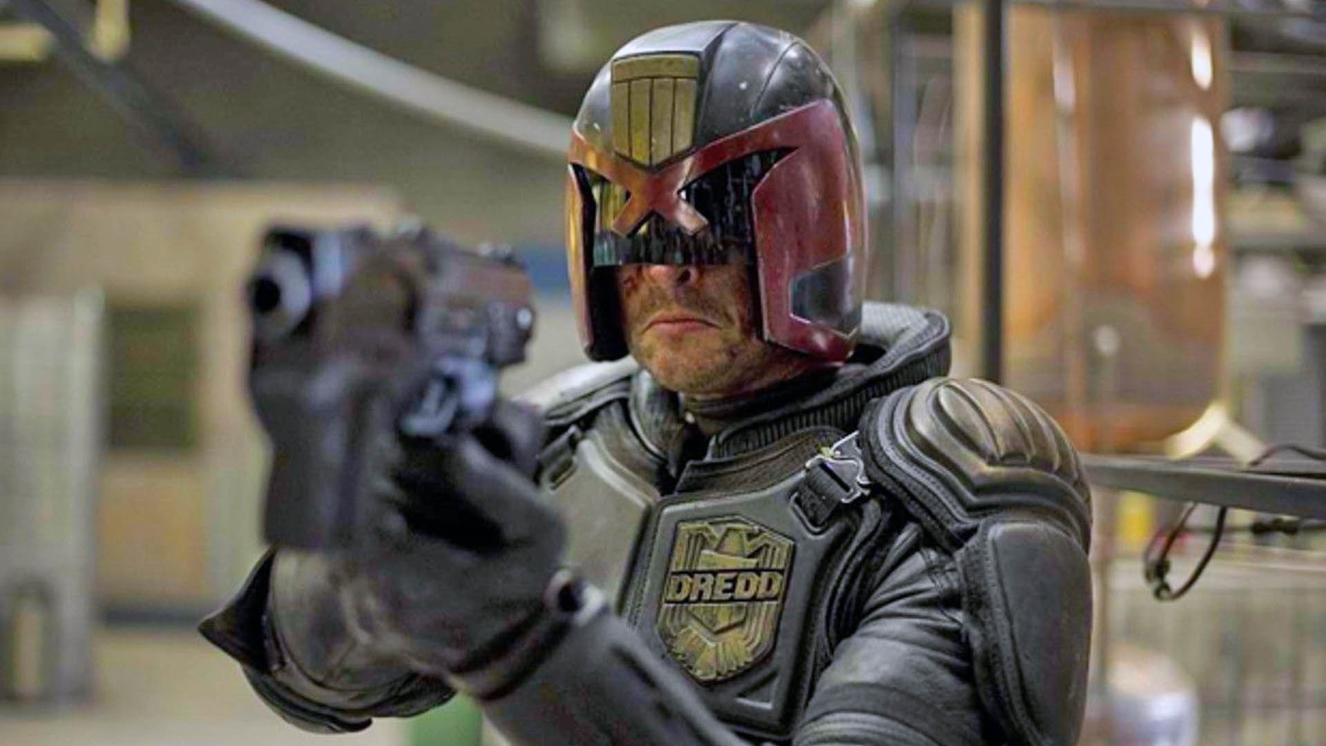 Karl Urban as Judge Dredd.
