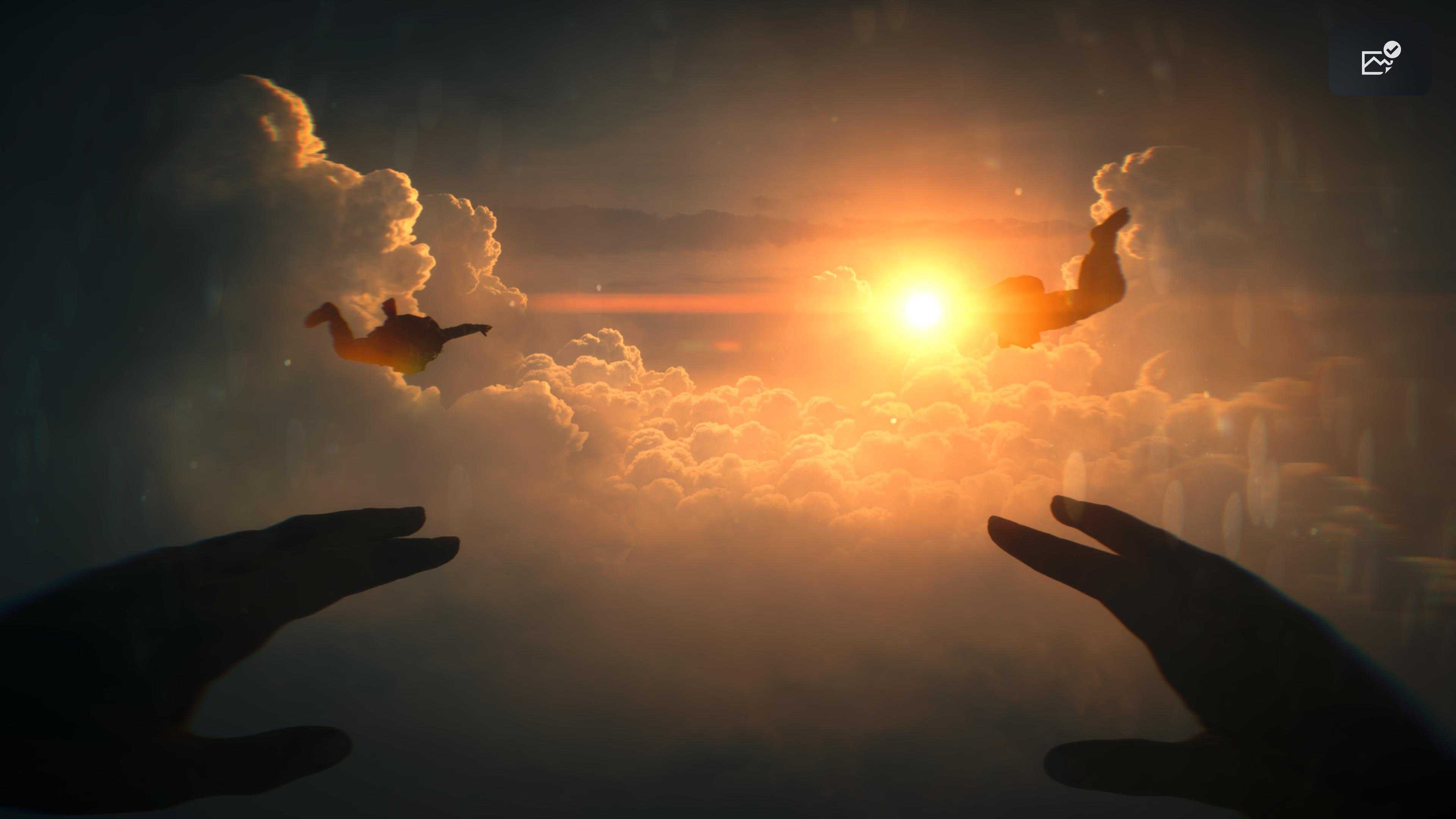 Three soldiers skydiving above the clouds with the sun in the background in Battlefield 6