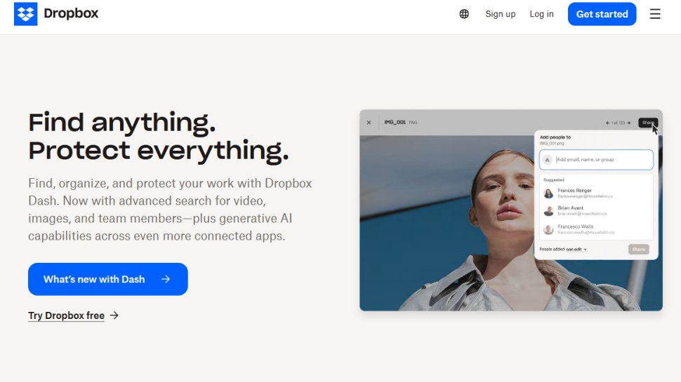 Website screenshot of Dropbox (August, 2025)