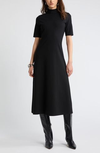 Mock Neck Ponte Knit Fit 
Flare Dress