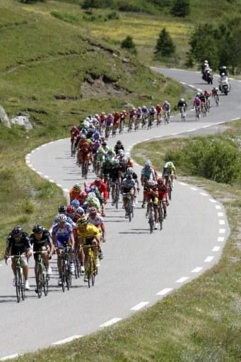 Yellow jersey wearer Thomas Voeckler (Team Europcar) in the peloton