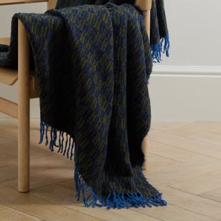 dark blue and green throw blanket