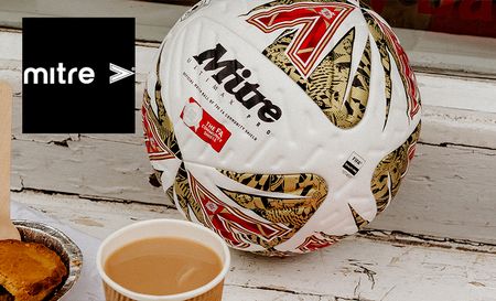 Mitre sports ball in white with leopard print and red accents