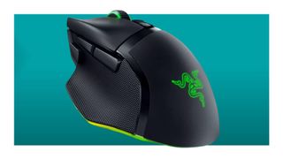 Razer Basilisk V3 Pro gaming mouse on a blue background
