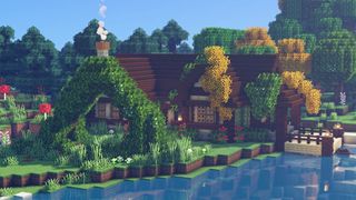 Minecraft cottage - a bushy single level cottage on a lake