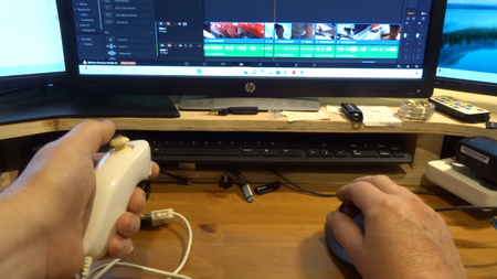 A screenshot from YouTube channel John's Projects, using a Nintendo Wii Nunchuck in Davinci Resolve