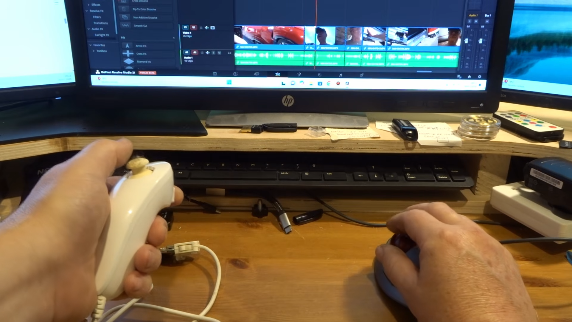 A screenshot from YouTube channel John's Projects, using a Nintendo Wii Nunchuck in Davinci Resolve