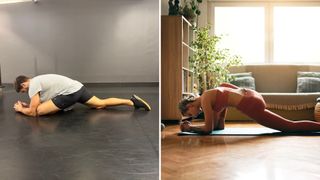 stretches for bigger squat: pigeon pose to lizard pose