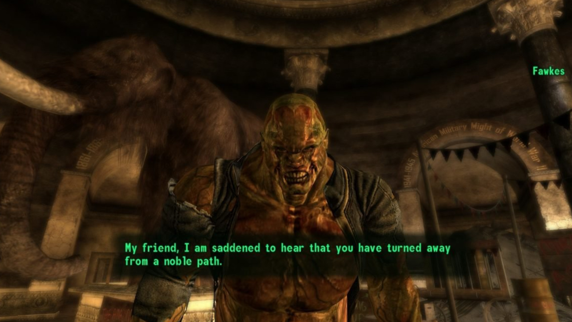 Fawkes talking to the player during Fallout 3
