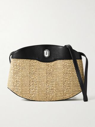 Tondo Leather-Trimmed Raffia Shoulder Bag