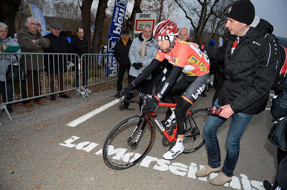 Kris Boeckmans (Lotto Soudal) after getting caught up in a spill in the sprint