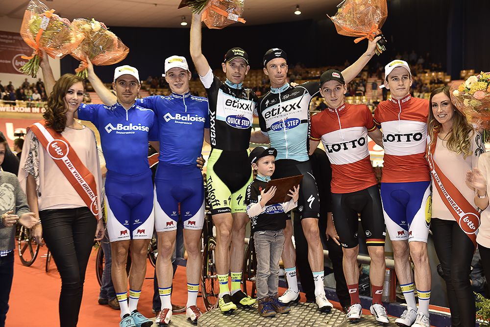 Kenny de Ketele, Gijs Van Hoecke, Michael Morkov, Iljo Keisse and son, Japser de Buyst and Otto Ergaerde
