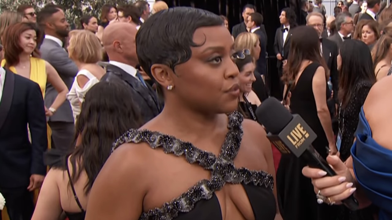 Screenshot of Quinta Brunson in dress at 2025 Emmys