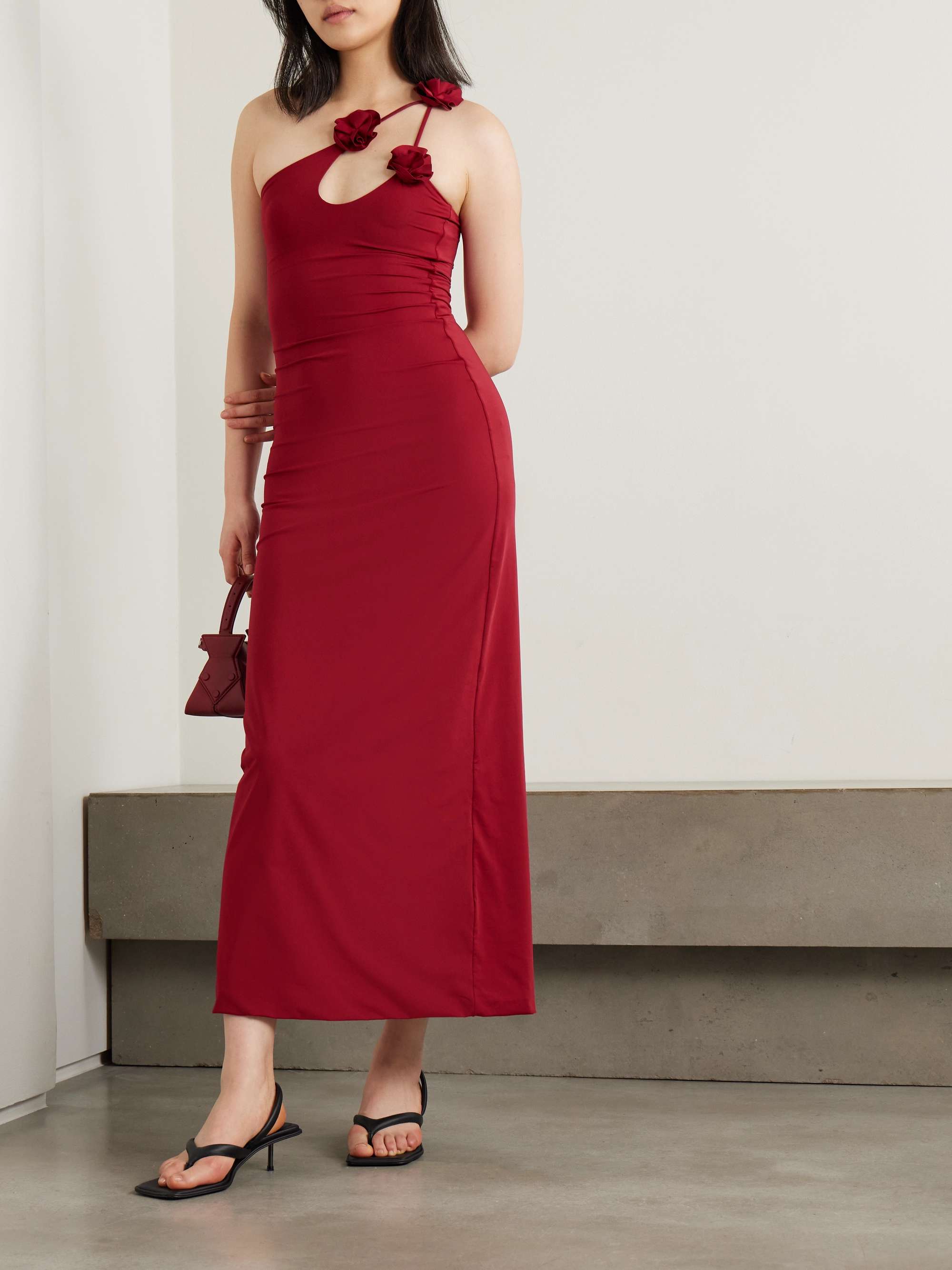 Celosía One-Shoulder Appliquéd Stretch-Jersey Midi Dress